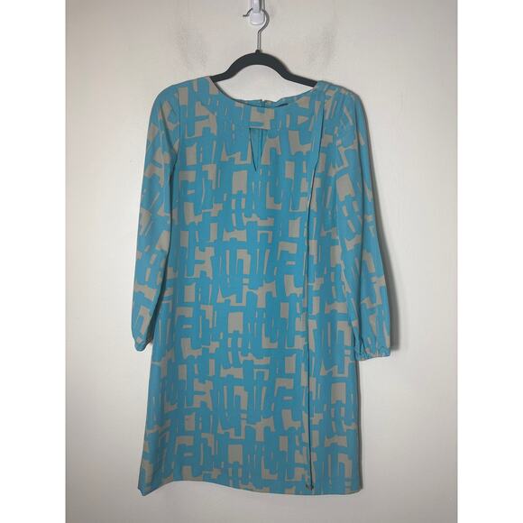 Tahari Blue Long Sleeve Knee Length Shift Dress Sz 4 - Picture 1 of 2